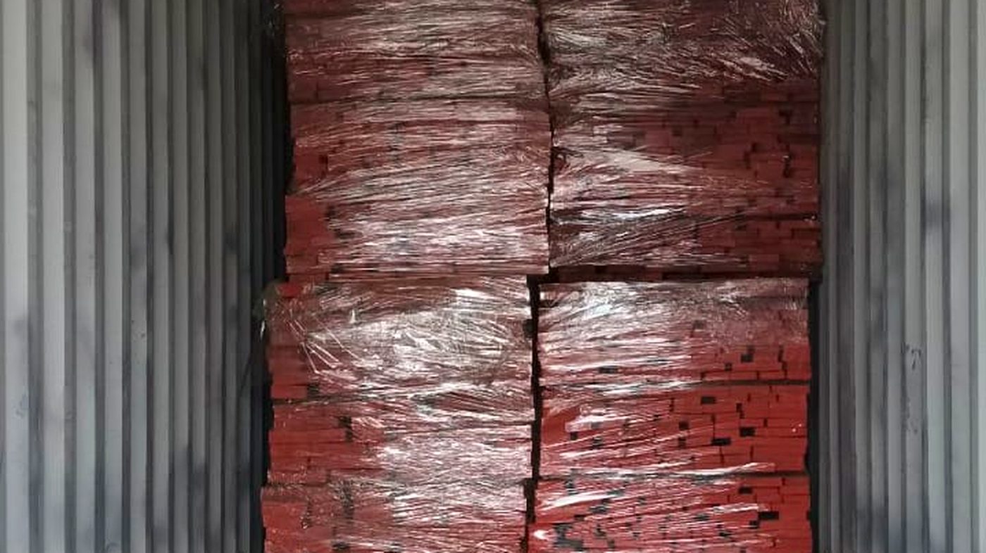 Oak packs loaded in a shipping container