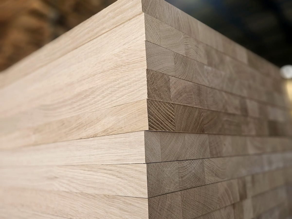 Stack of edge-glued oak panels